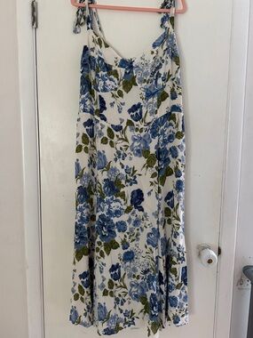 Reformation Nadira Blue and Green Floral Print and Tie Straps